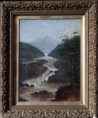 Неизвестный художник - &laquo;Водопад&raquo;. Техника: холст, масло 
Размер в раме: 46 х 56 см. 
Размер доски: 