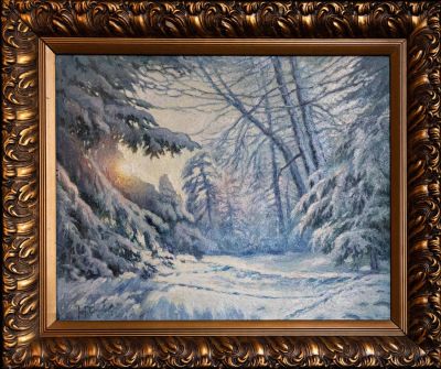 Неизвестный художник - "Зимний пейзаж". Франция 19 век, 
Подпись в нижнем левом углу. 
Редкий для 