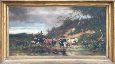 Неизвестный художник. Английская школа XIX век - "Стадо коров у пруда"/Troupeau de vaches devant 