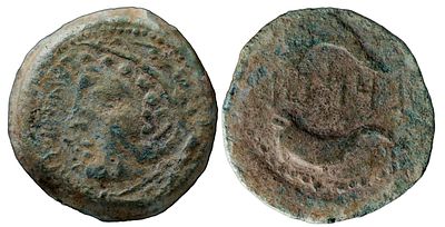 Ancient Hispania Ketovion. 150-50 BC. Alc&aacute;cer do Sal (Portugal). AE As 19.15 g. Anv: Head of 