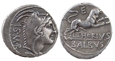 The Roman Republic L. Thorius Balbus, 105 BC. AR Denarius 4.00 g. Rome. I•S•M•R Head of Juno 