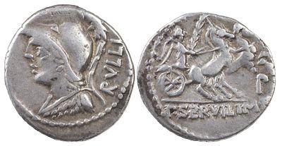 The Roman Republic P. Servilius M.f. Rullus, 100 BC. AR Denarius 3.83 g. Rome. RVLLI Helmeted 