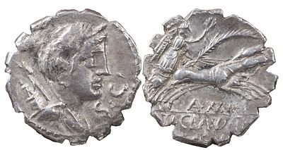 The Roman Republic Ti. Claudius Ti.f. Ap.n. Nero, 79 BC. AR Denarius 3.69 g. Rome. Diademed and 