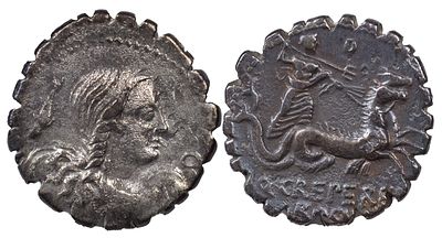 The Roman RepublicQ. Creperius M.f. Rocus, 69 BC. AR Denarius 3.59 g Draped bust of Amphitrite 