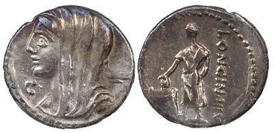 The Roman Republic L. Cassius Longinus, 60 BC. AR Denarius 3.57 g. Rome. Veiled and draped bust 