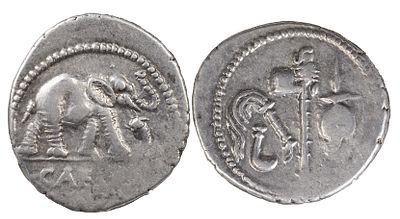 The Roman Republic Julius Caesar, 49-44 BC. AR Denarius 3.89 g. Military mint moving with 