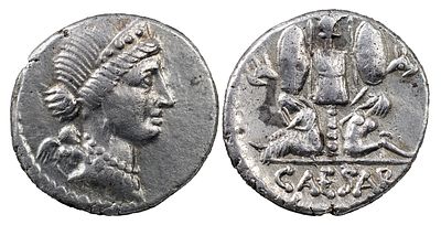 The Roman Republic Julius Caesar, 49-44 BC. AR Denarius 4.00 g. Military mint moving with 
