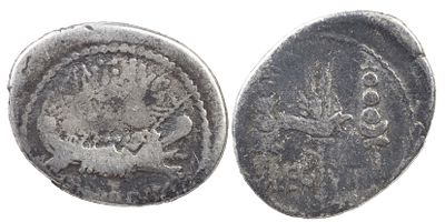 The Roman Republic Mark Antony, 44-30 BC. AR Denarius 3.20 g. Military mint moving with Mark 