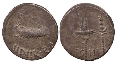 The Roman Republic Mark Antony, 44-30 BC. AR Denarius 3.13 g. Military mint moving with Mark 
