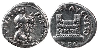 The Roman Empire Augustus, 27 BC-AD 14. AR Denarius 3.99 g. Q. Rustius, moneyer, Rome, circa 19 