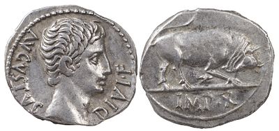 The Roman Empire Augustus, 27 BC-AD 14. AR Denarius 3.87 g. Lugdunum, circa 15-13 BC. AVGVSTVS 