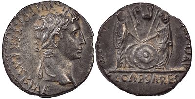 The Roman Empire Augustus, 27 BC-AD 14. AR Denarius 3.78 g. Lugdunum, 2 BC-AD 4. CAESAR 