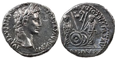 The Roman EmpireAugustus, 27 BC-AD 14. AR Denarius 3.72 g. Lugdunum, 2 BC-AD 4. CAESAR AVGVSTVS 