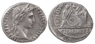 The Roman EmpireAugustus, 27 BC-AD 14. AR Denarius 3.72 g. Lugdunum, 2 BC-AD 4. CAESAR AVGVSTVS 
