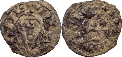 Portugal D. Sancho I (1185-1211) Dinheiro of swords Billon Obverse Legend: PORTVGALIE Reverse 