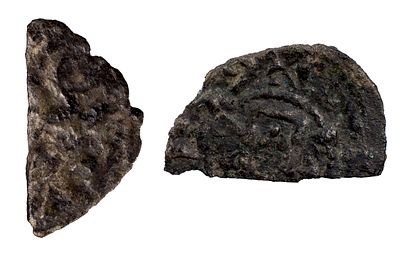 PortugalD. Afonso II (1211-1223)Lot of 2 halfs of dinheiro (mealha) BillonVF
