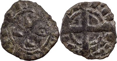PortugalD. Sancho II (1223-1248)Dinheiro of shield BillonInedit 4 shields in cross with dot 
