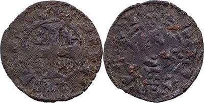 PortugalD. Afonso III (1248-1279)Dinheiro Billon Stars of morabitinoAG: 01.01 var 0.52 g RAREVF