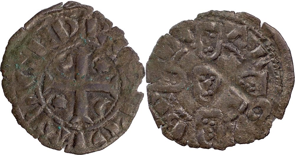 Portugal 
D. Dinis I (1279-1325) 
Dinheiro Billon 
Different cross 
AG: 04.01 0.54 g RARE 
Good VF