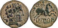 Ancient Hispania 
Bolskan, Huesca. AE As 5.64 g. 180-20 BC. Male head right, behind dolphin. 