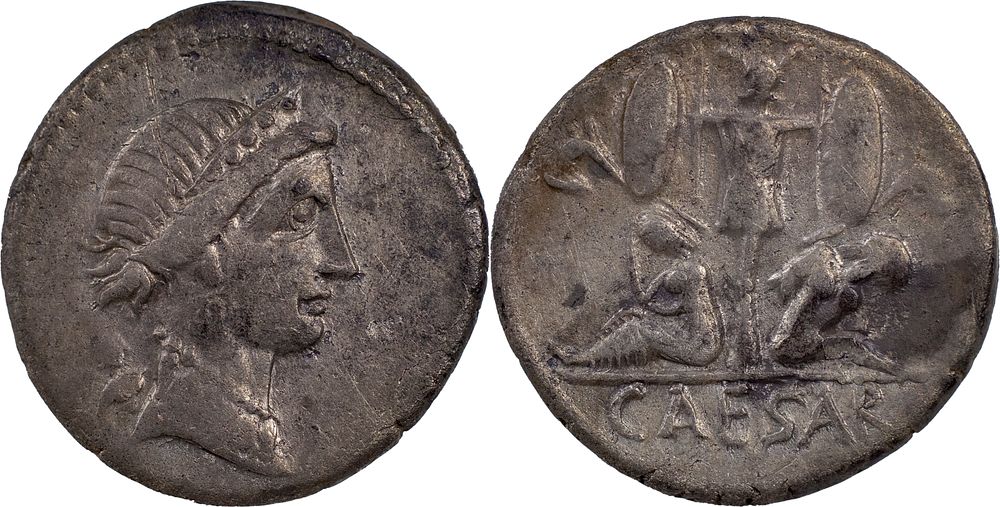 The Roman Republic
Julius Caesar, 49-44 BC. AR Denarius 3.77 g. Military mint moving with 