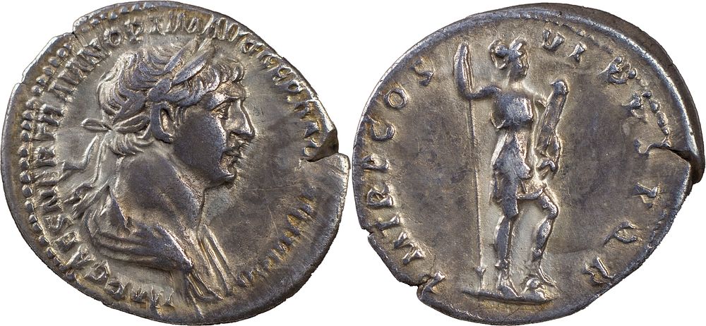 The Roman Empire
Trajan, 98-117. AR Denarius 3.16 g. Rome, winter 114-early 116. IMP CAES NER 