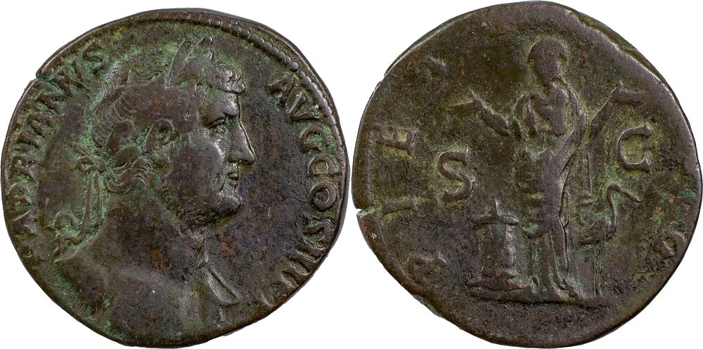 The Roman Empire
Hadrian, 117-138. AE Sestertius 25.97 g. Rome, 133-circa 135. HADRIANVS AVG 