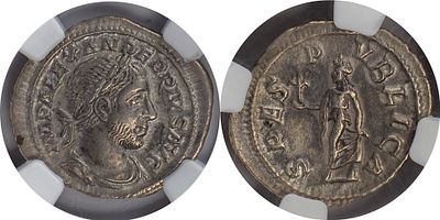 The Roman Empire Severus Alexander, 222-235. AR Denarius. Rome, 232. IMP ALEXANDER PIVS AVG