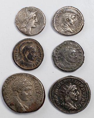 Lots Ancient CoinsLot of 6 roman empire silver coins.Fine to XF.