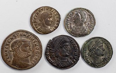 Lots Ancient CoinsLot of 5 late roman empire coins.Fine to XF.