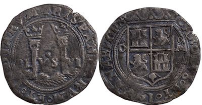 World Coins Spain, Charles-Joanna (1504-1555). ND (1548-1556). Mexico. AR 1 Real 3.18 g. Shield