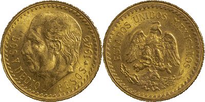 World Coins MEXICO, Republic (Second). 1867-present. 2.5 Pesos 1945 2.04 g. Ciudad de México