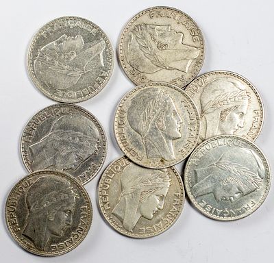 Lots World Coins Lot of 8 coins of 20 francs Silver Belgium Fine to XF.