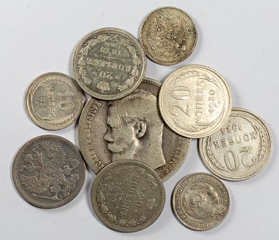 Lots World CoinsLot of 9 silver coins Russia.Fine to XF.