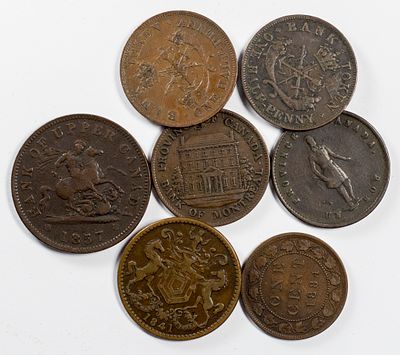 Lots World CoinsLot of multiple old tokens Canada.Fine to XF.