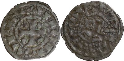 D. Afonso III - Dinheiro. Rara. Estrelas de morabitino interm&eacute;dias. Portugal D. Afonso III 