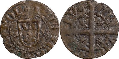 Portugal D. Jo&atilde;o I (1385-1433) Dinheiro &Eacute;vora E-V Cobre AG: 31.01 0.82 g MBC-
