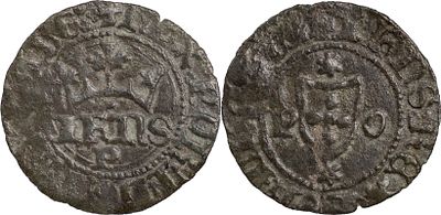 Portugal D. Jo&atilde;o I (1385-1433) Meio real At&iacute;pico (de 10 soldos) Porto Bolh&atilde;o P / P-O Com sinal 