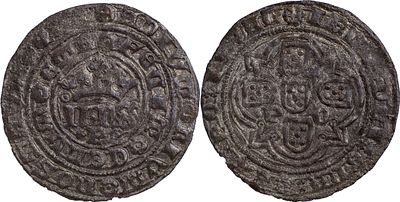 Portugal D. Jo&atilde;o I (1385-1433) Real de 10 soldos Porto .P. / P-O Bolh&atilde;o Sinal oculto &agrave; esquerda 