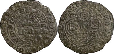 Portugal D. Jo&atilde;o I (1385-1433) Real de 10 soldos Porto .P. / P-O Bolh&atilde;o Sinal oculto &agrave; direita 