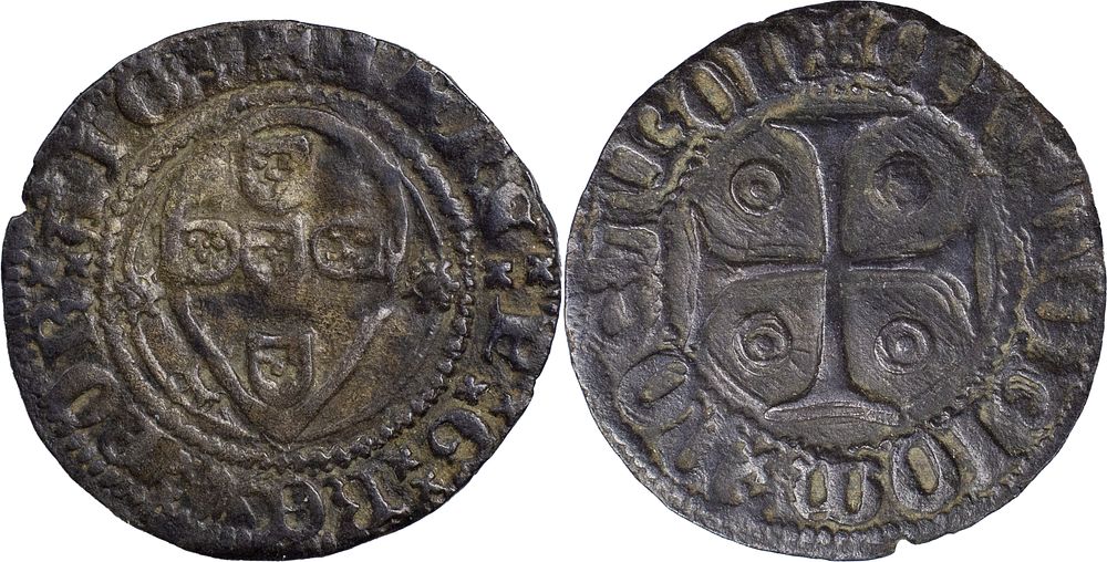 Portugal 
D. Jo&atilde;o I (1385-1433) 
Meio real de 3 libras e meia &Eacute;vora Bolh&atilde;o 