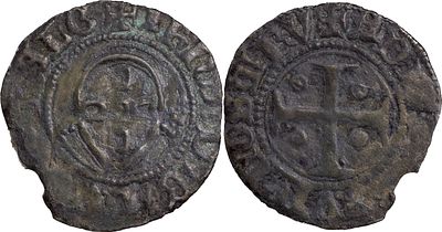 Portugal D. Jo&atilde;o I (1385-1433) Meio real de 3 libras e meia Lisboa Bolh&atilde;o AG: 28.01 0.75 g BC