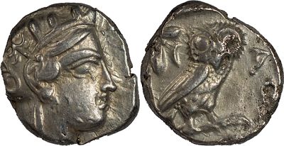 Greek CoinsATTICA. Athens. Circa 430s-420s BC. AR Tetradrachm 17.30 g. Head of Athena to right 