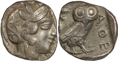 Greek CoinsATTICA. Athens. Circa 430s-420s BC. AR Tetradrachm 17.04 g. Head of Athena to right 