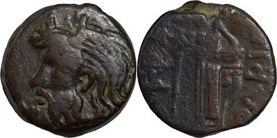 Greek CoinsBosporan Kingdom, Pantikapaion Halk, AE 10.50 g. 314 - 310 BC. Head of a satyr to 