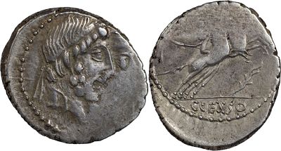 The Roman Republic C. Censorinus, 88 BC. AR Denarius 3.81 g. Rome. Jugate heads of Numa 