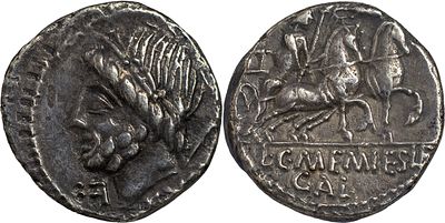 The Roman Republic L. and C. Memmius L.f. Galeria, 87 BC. AR Denarius 3.60 g. Rome. EX•S•C 