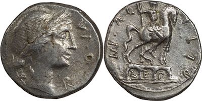The Roman Republic Man. Aemilius Lepidus, 114-113 BC. AR Denarius 3.72 g. Rome. RO MA Laureate 