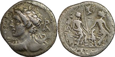 The Roman Republic Lucius Caesius, 112-111 BC. AR Denarius 3.50 g. Rome. Draped bust of Vejovis 