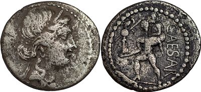 The Roman RepublicJulius Caesar, 49-44 BC. AR Denarius 3.72 g. Military mint moving with Caesar 
